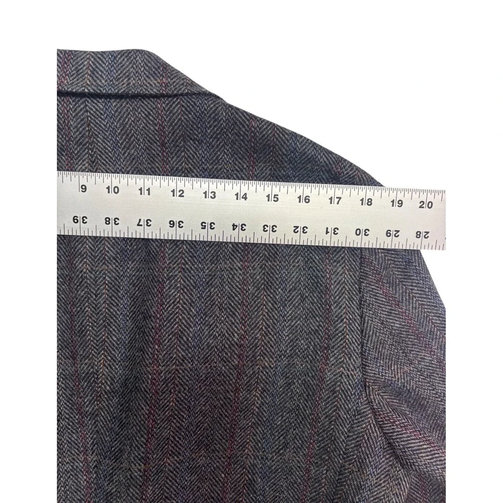 vtg Gray Herringbone 42R Tweed Blazer Windowpane Jacket 100% Wool Sport Coat